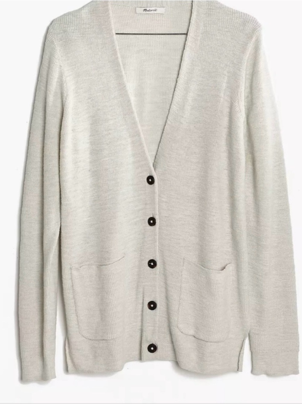 Madewell Gray-Beige V-Neck Button Cardigan Sweater with Front Pockets